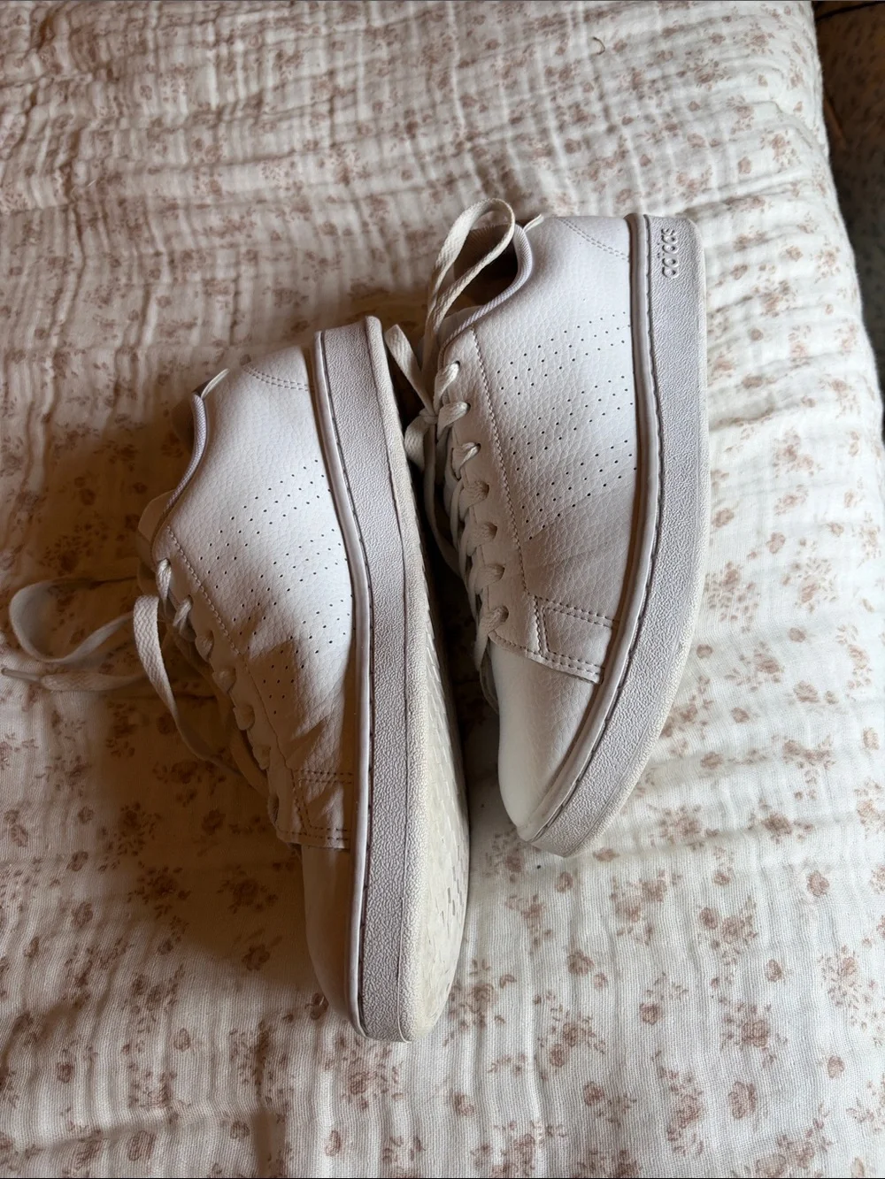 adidas White Leather Low-Top Sneakers with Subtle Gold Logo